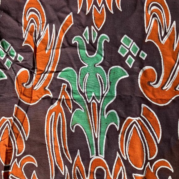 Brown, Orange, Green, White African Batik Fabric from Kenya - Picture 4 of 7